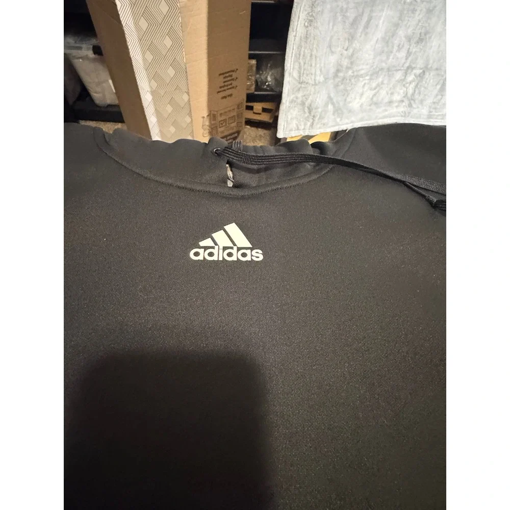 Adidas‎ Mens 3-Stripe Pullover Hoodie Black White Logo Sweatshirt 2XL